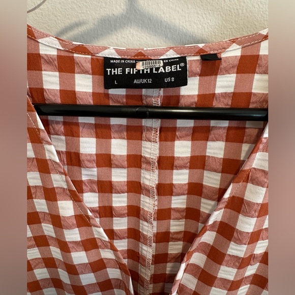 The Fifth Label Nouveau Check Gingham Midi Dress Button Front Rust White Size 8 - Picture 3 of 6